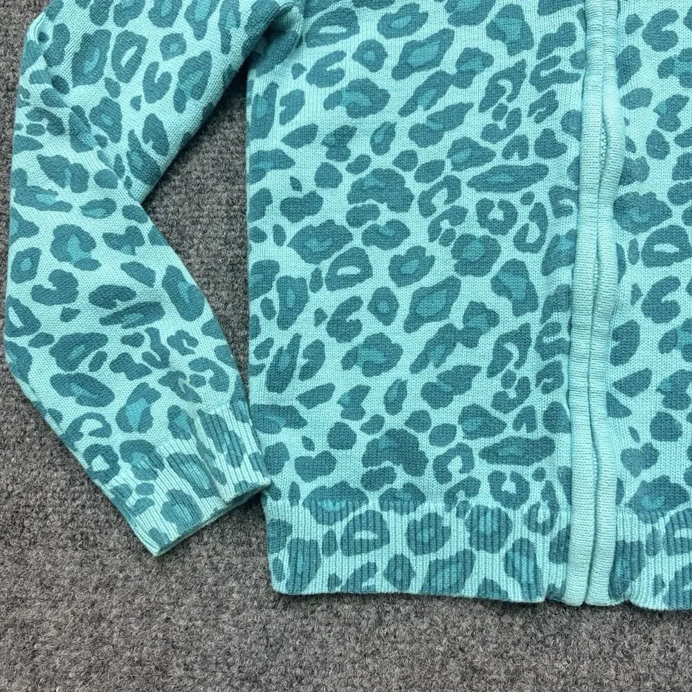 Gymboree Leopard Sweater Hoodie Teal Blue Full Zip Cotton Sweater Girls M 7/8